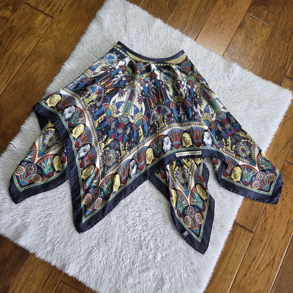PIERANGELO MASCIADRI 100% Silk Poncho Scarf Egyptian Motif Made in Italy